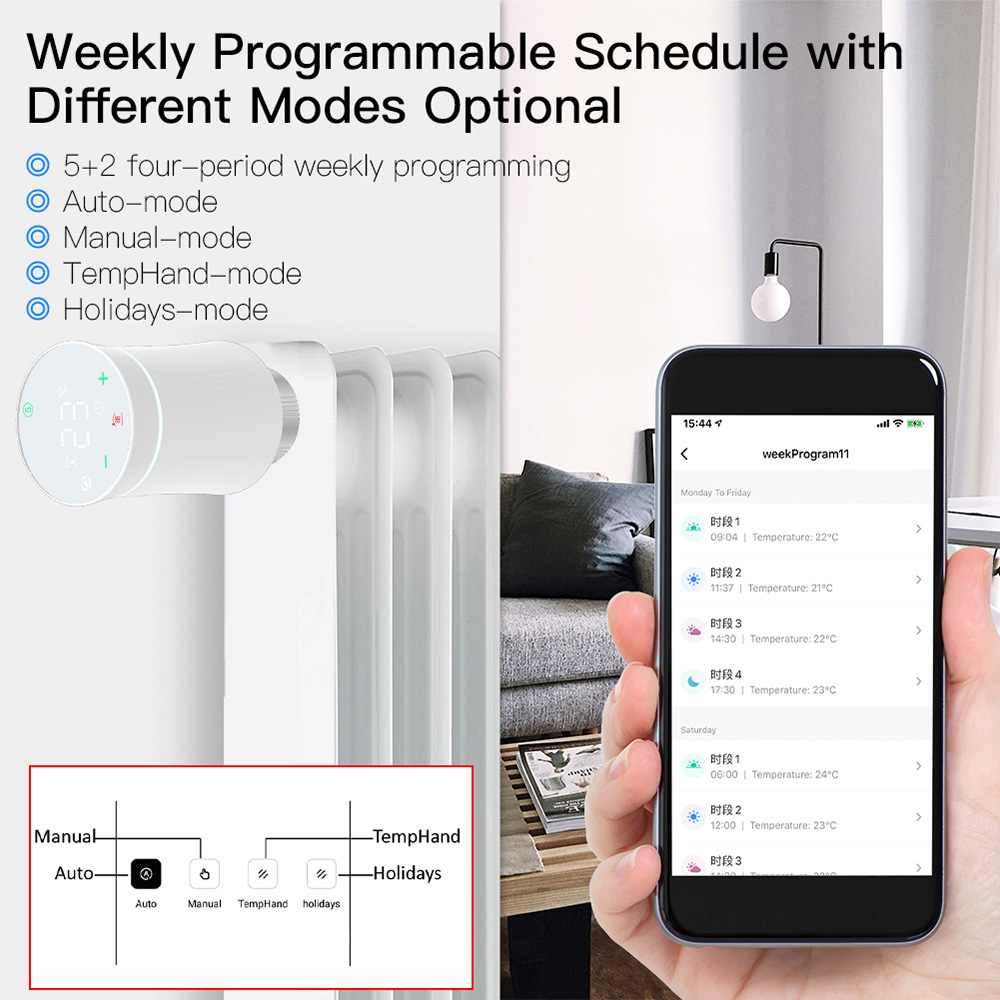 MoesHouse Tuya ZigBee3.0 Radiator Actuator Valve Smart Programmable Thermostat Temperature Heater TRV Alexa Voice Control LED Display