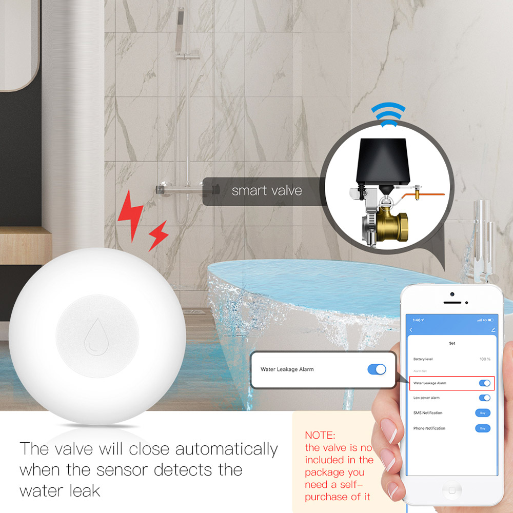 MoesHouse ZigBee Smart Flood Sensor, Water Leakage Detector, Flood Overflow Security Alarm System, Tuya Smart Life App Remote Control