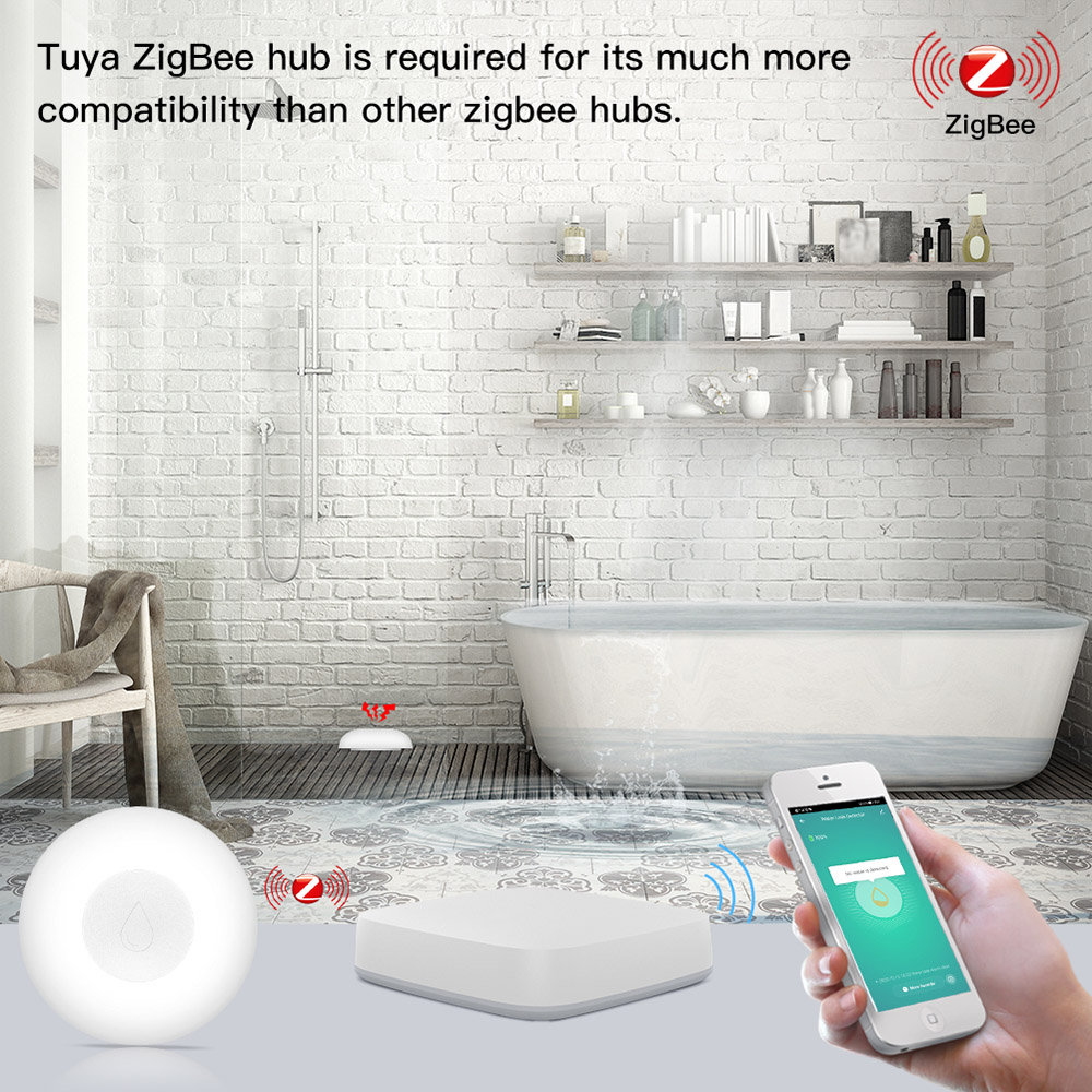 MoesHouse ZigBee Smart Flood Sensor, Water Leakage Detector, Flood Overflow Security Alarm System, Tuya Smart Life App Remote Control