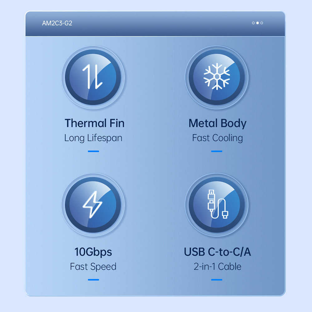 ORICO-AM2C3-GY-BP Tool Free Aluminum M2 SATA SSD Enclosure 6Gbps B Key Solid State Drive Case