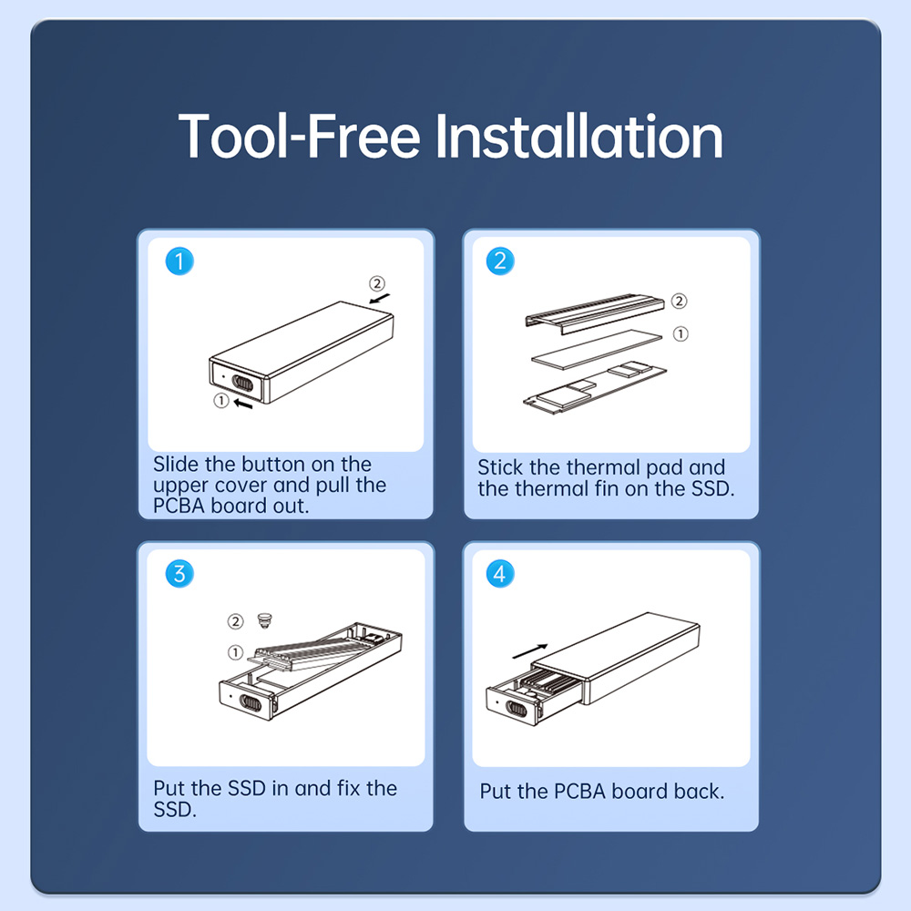 ORICO-AM2C3-GY-BP Tool Free Aluminum M2 SATA SSD Enclosure 6Gbps B Key Solid State Drive Case