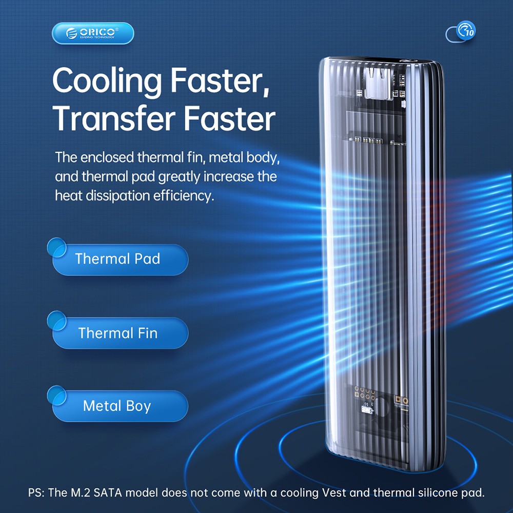 ORICO-AM2C3-GY-BP Tool Free Aluminum M2 SATA SSD Enclosure 6Gbps B Key Solid State Drive Case