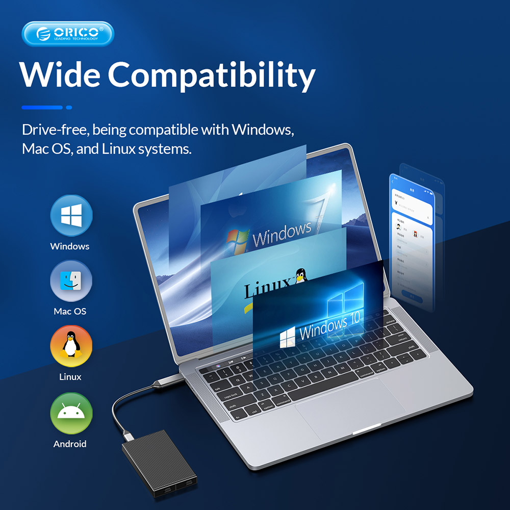 ORICO-BM2C3-2N-GY-BP Tool Free Aluminum Dual-bay M2 NVME*2 SSD Enclosure 10Gbps Solid State Drive Case