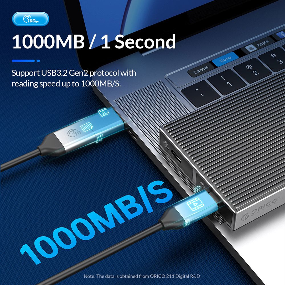 ORICO-BM2C3-2N-GY-BP Tool Free Aluminum Dual-bay M2 NVME*2 SSD Enclosure 10Gbps Solid State Drive Case
