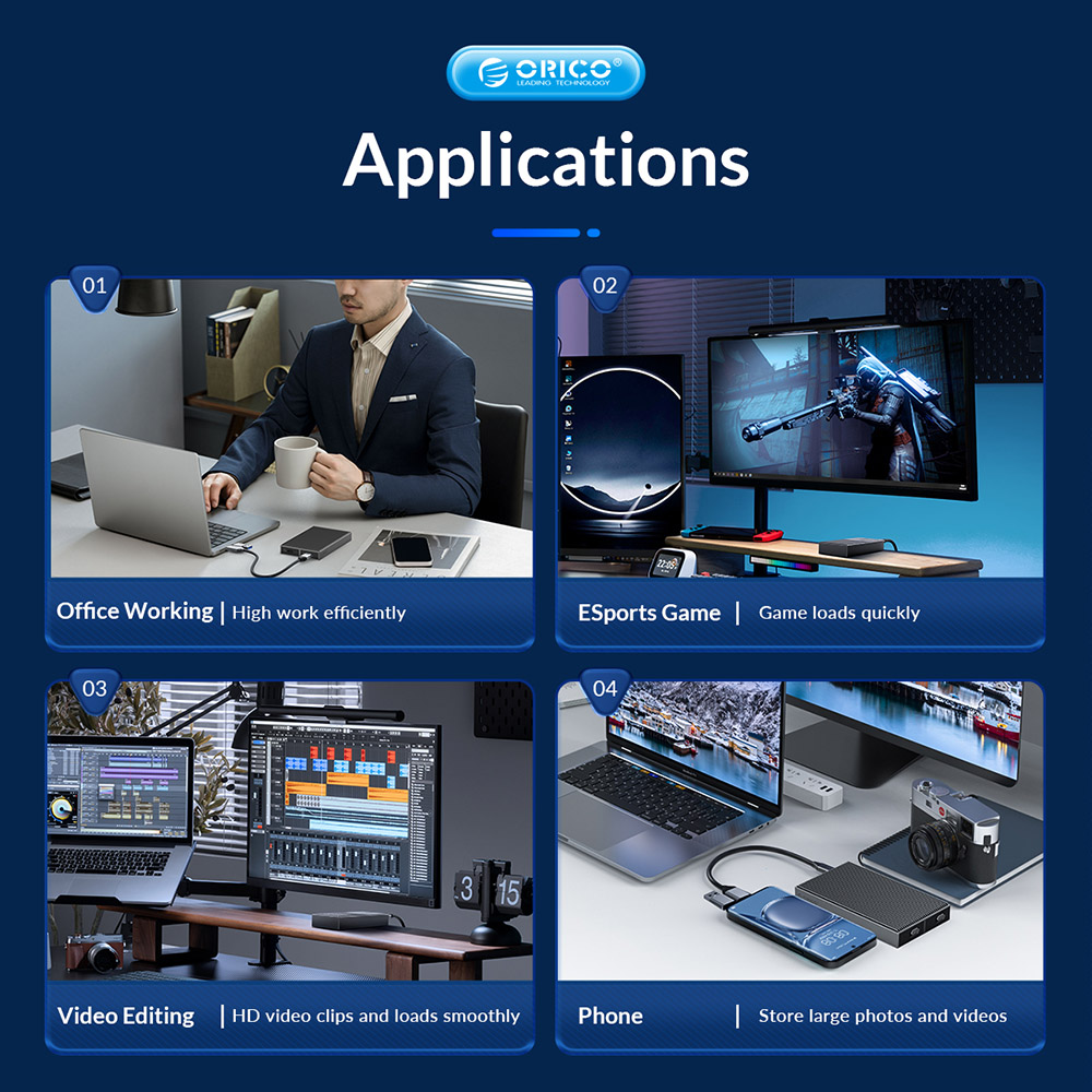 ORICO-BM2C3-2SN-GY-BP Tool Free Aluminum Dual-bay M2 NVME and SATA SSD Enclosure 10Gbps Solid State Drive Case