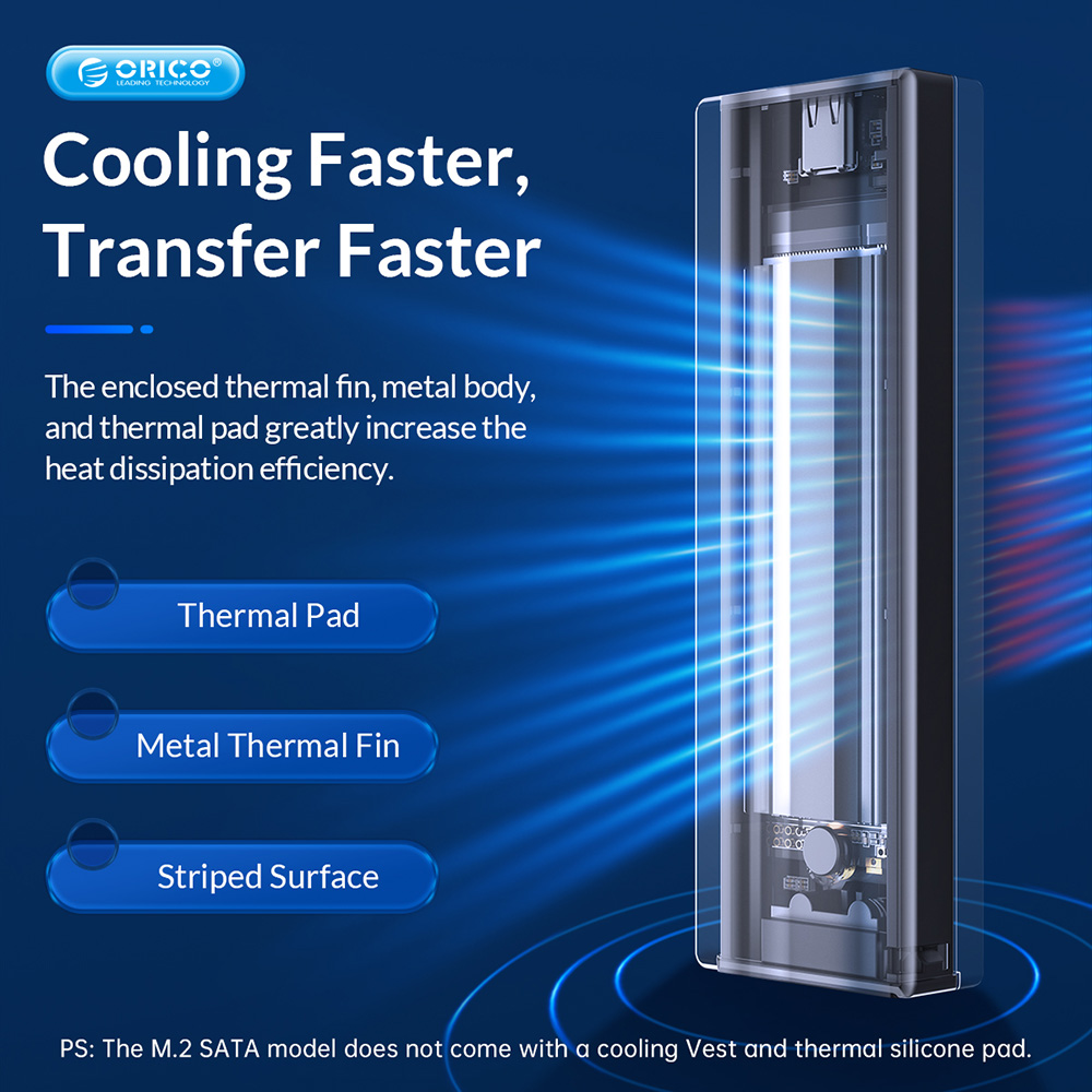 ORICO-BM2C3-G2-GY-BP Tool Free Aluminum M2 NVME SSD Enclosure 10Gbps M Key Solid State Drive Case