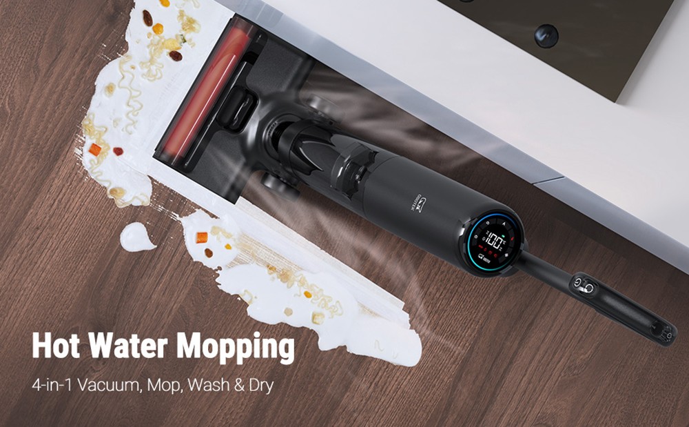 OSOTEK H100 Pro HotWave Handheld Wet Dry Vacuum Cleaner, Hot Water Mopping, Dual Self-Cleaning, Auto Refilling, 3L Water Tank, 35min Runtime - Black