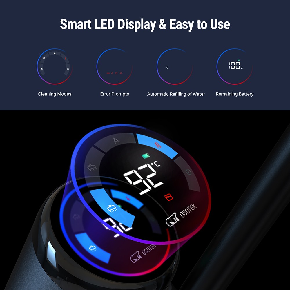 OSOTEK H100 Pro HotWave Handheld Wet Dry Vacuum Cleaner, Hot Water Mopping, Dual Self-Cleaning, Auto Refilling, 3L Water Tank, 35min Runtime - Black