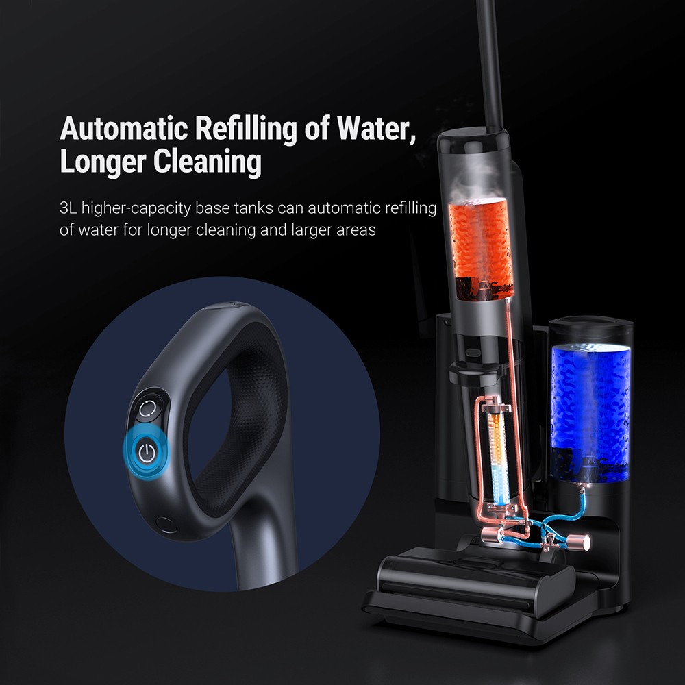OSOTEK H100 Pro HotWave Handheld Wet Dry Vacuum Cleaner, Hot Water Mopping, Dual Self-Cleaning, Auto Refilling, 3L Water Tank, 35min Runtime - Black