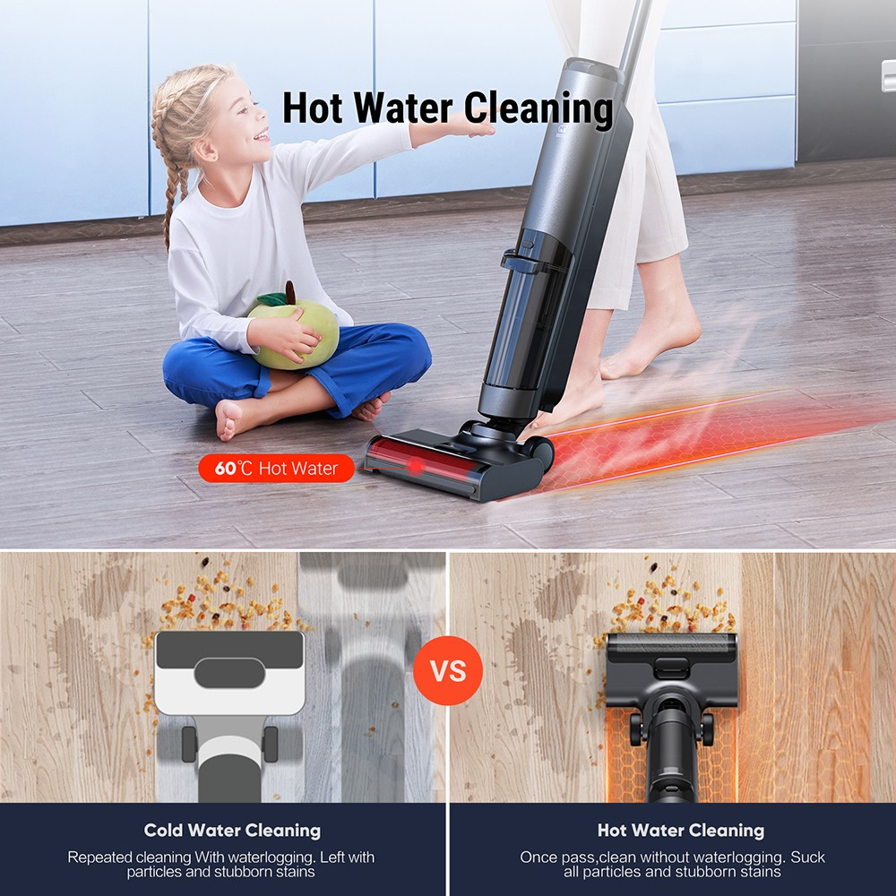 OSOTEK H100 Pro HotWave Handheld Wet Dry Vacuum Cleaner, Hot Water Mopping, Dual Self-Cleaning, Auto Refilling, 3L Water Tank, 35min Runtime - Black