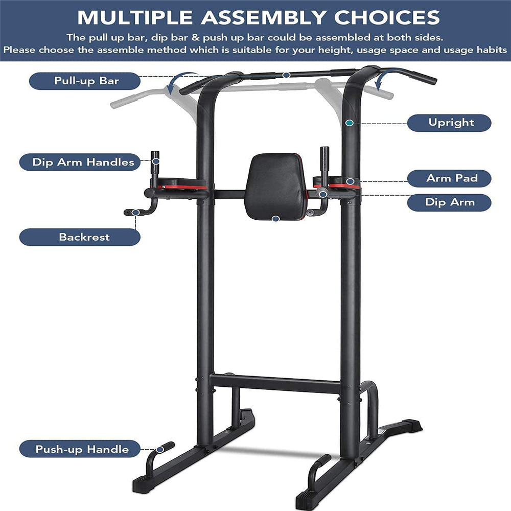Power Tower Pull-Up Bar Dip Station Strength Training Workout Equipment for Professional Home Gym, Maximum Weight 180kg