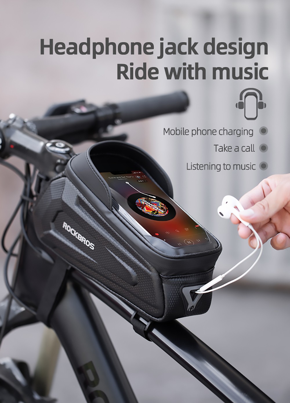 ROCKBROS Bicycle Bag Waterproof Touch Screen Cycling Bag Top Front Tube Frame MTB Road Bike Bag 6.5'' Phone Case