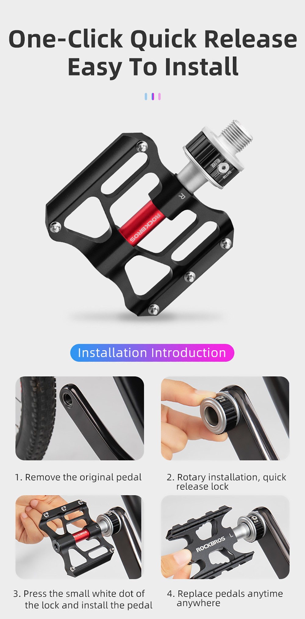 ROCKBROS Bicycle Pedals Quick Release CNC Rainproof Seal Bearing 6.1cm Widened Non-slip Chrome Molybdenum Bike Pedal 16 ROCKBROS Bicycle Pedals Quick Release CNC Rainproof Seal Bearing 6.1cm Widened Non-slip Chrome Molybdenum Bike Pedal