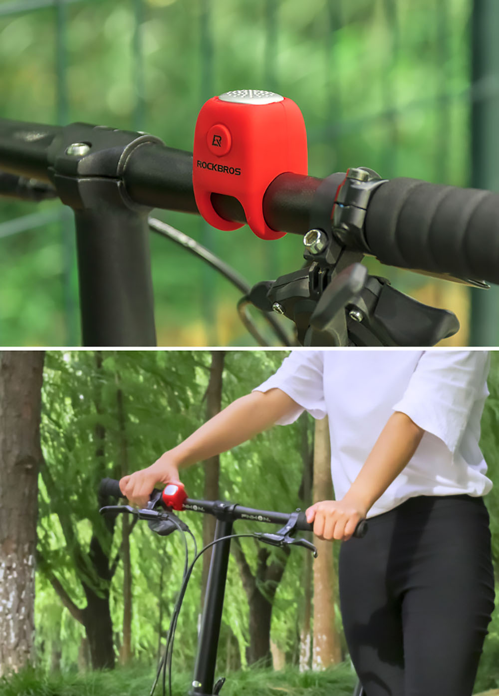 ROCKBROS Electric Cycling Bell 90 dB Horn Rainproof Bicycle Handlebar Silica Gel Shell Ring Bike Bell - Red