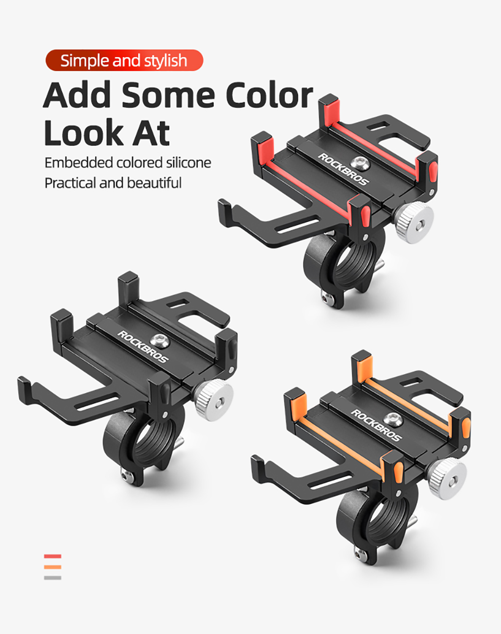 ROCKBROS Phone Holder for Motorcycle Electric Bike Alloy Bracket Five Claws - Black & Orange