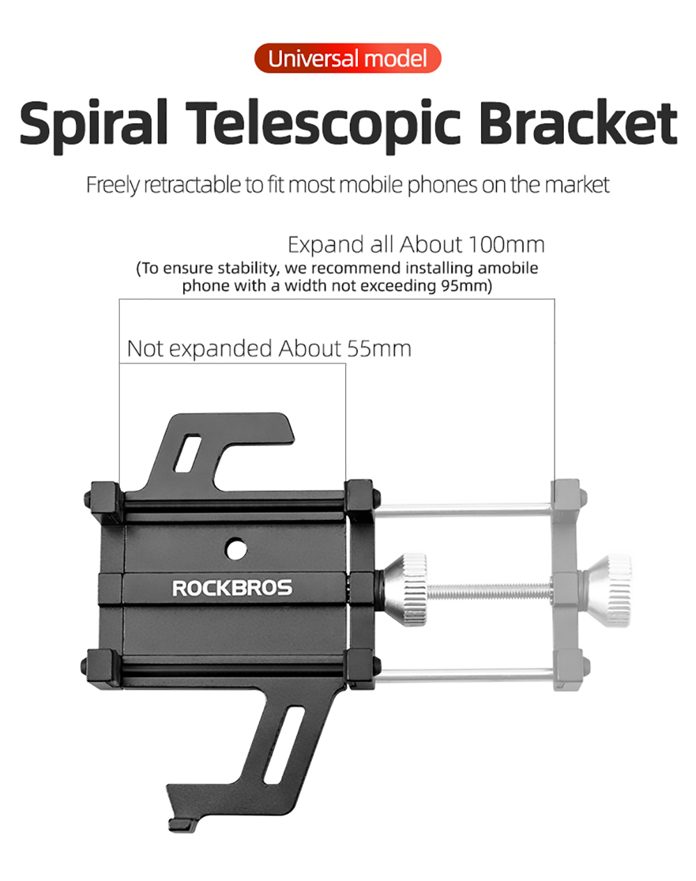 ROCKBROS Phone Holder for Motorcycle Electric Bike Alloy Bracket Five Claws - Black & Orange