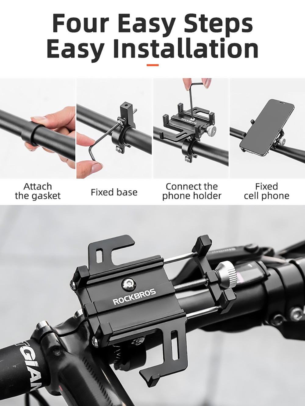 ROCKBROS Phone Holder For Motorcycle Electric Bike Alloy Bracket Five Claws - Black & Red 18 ROCKBROS Phone Holder for Motorcycle Electric Bike Alloy Bracket Five Claws - Black & Red