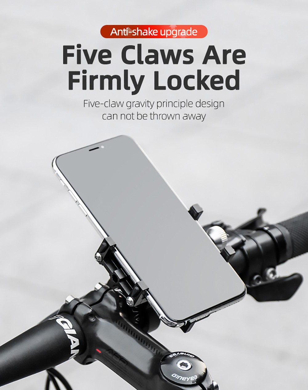 ROCKBROS Phone Holder For Motorcycle Electric Bike Alloy Bracket Five Claws - Black & Red 8 ROCKBROS Phone Holder for Motorcycle Electric Bike Alloy Bracket Five Claws - Black & Red