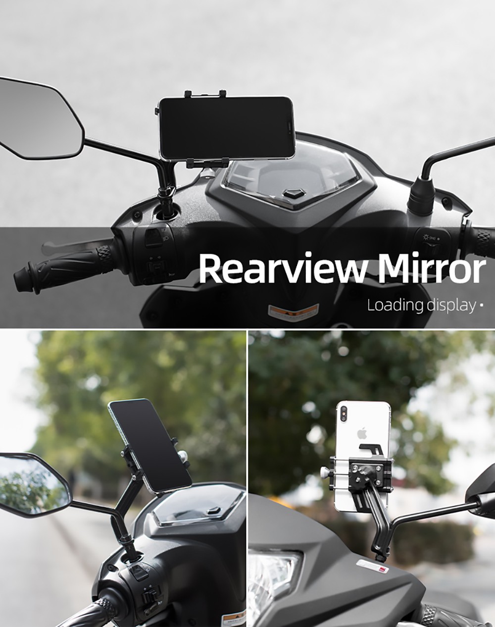 ROCKBROS Phone Holder for Motorcycle Electric Bike Alloy Bracket Five Claws - Black