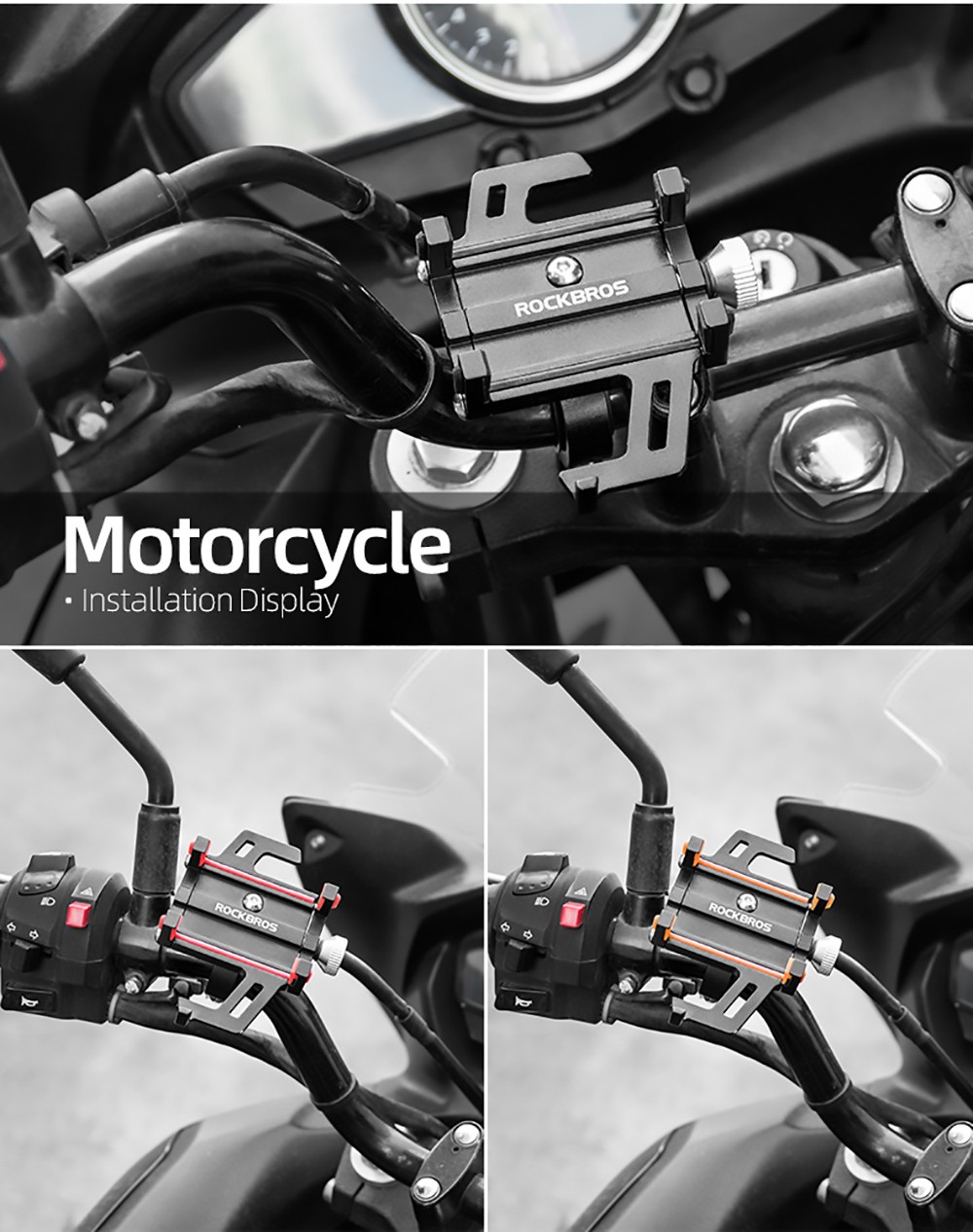 ROCKBROS Phone Holder for Motorcycle Electric Bike Alloy Bracket Five Claws - Rearview Mirror Version