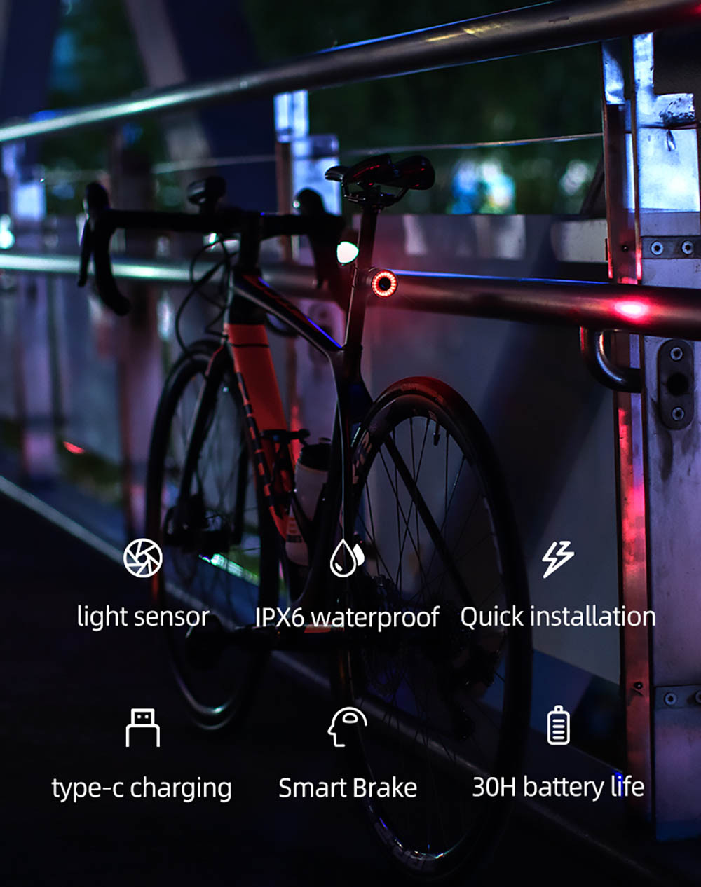 ROCKBROS Q3 Bike Taillight Smart Sensing Brake Rear Light USB Charging for Night Cycling Colorful Bicycle Light