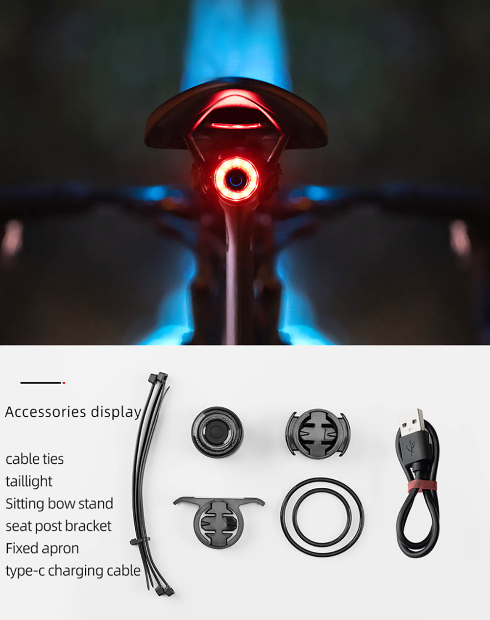 ROCKBROS Q3 Bike Taillight Smart Sensing Brake Rear Light USB Charging for Night Cycling Colorful Bicycle Light