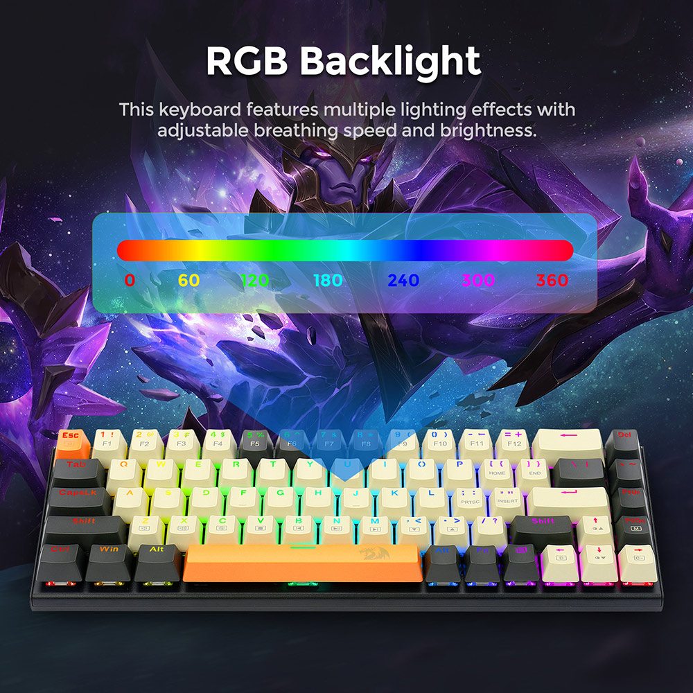 Redragon K633CGO-RGB Ryze 68-klávesová kompaktná mechanická herná klávesnica RGB s červeným podsvietením spínačov - čierna