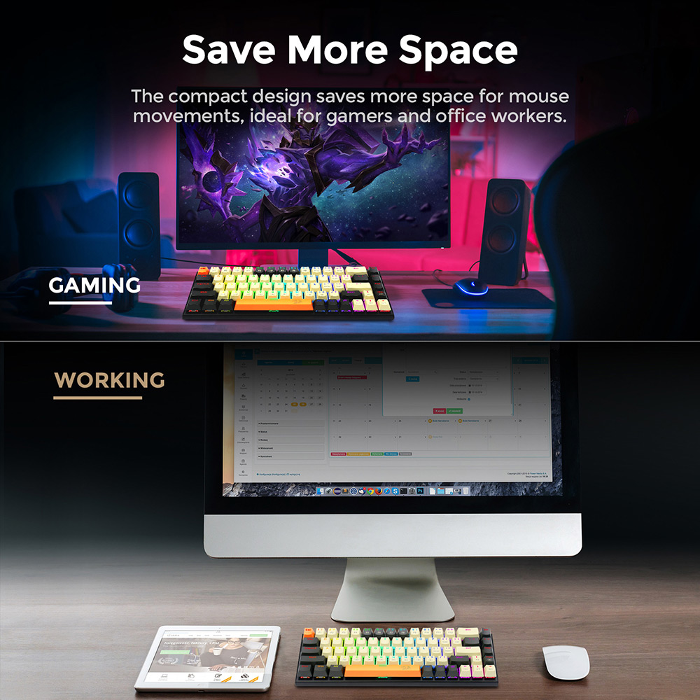 Redragon K633CGO-RGB Ryze 68-klávesová kompaktná mechanická herná klávesnica RGB s červeným podsvietením spínačov - čierna