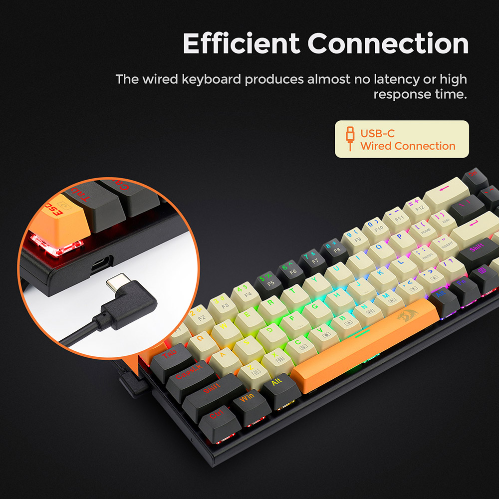 Redragon K633CGO-RGB Ryze 68-klávesová kompaktná mechanická herná klávesnica RGB s červeným podsvietením spínačov - čierna