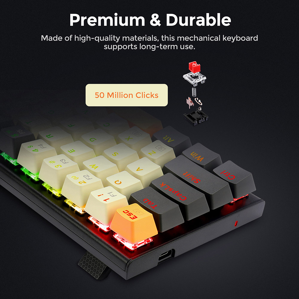 Redragon K633CGO-RGB Ryze 68 klávesov Kompaktná mechanická herná klávesnica s RGB podsvietením Červený spínač - čierna