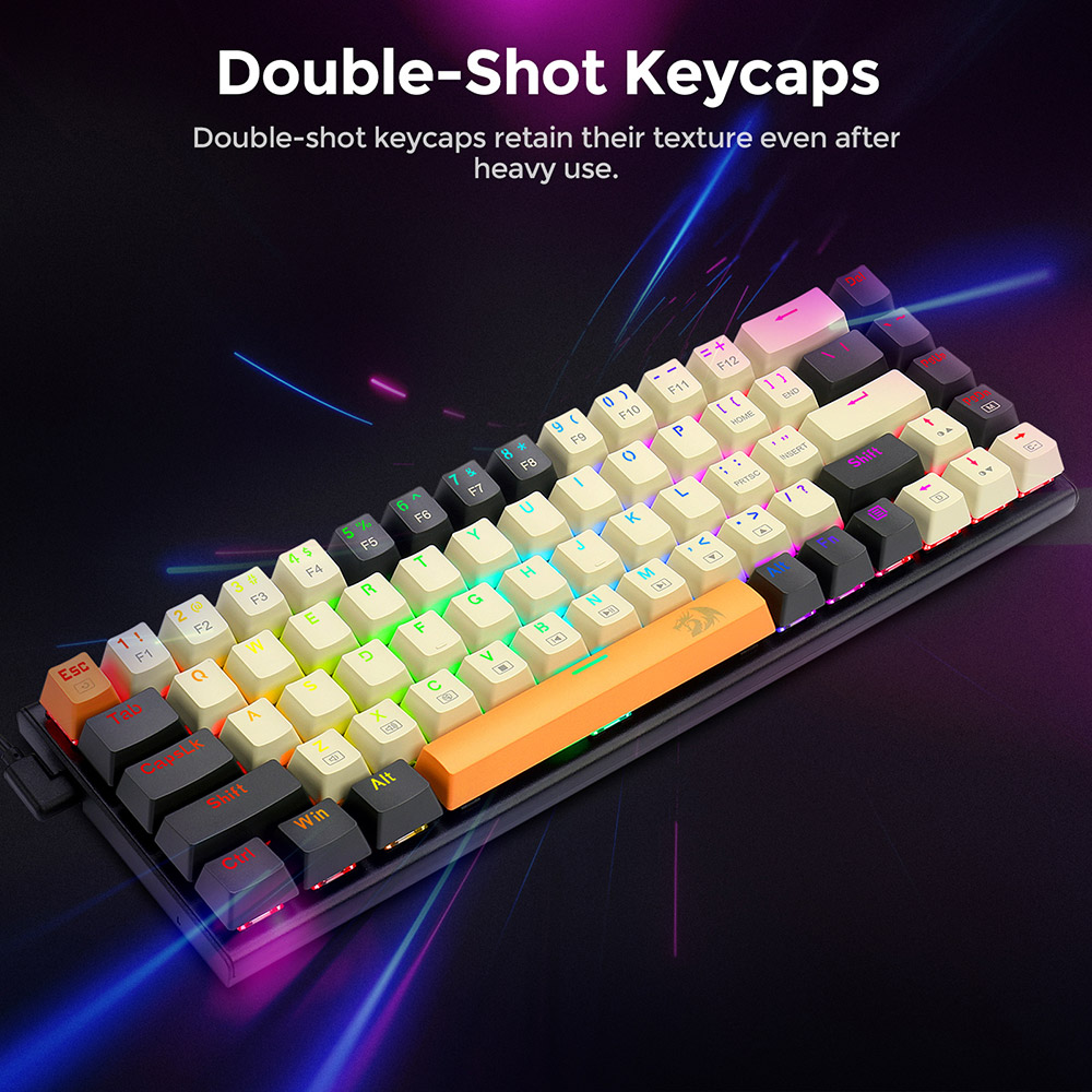 Redragon K633CGO-RGB Ryze 68-klávesová kompaktná mechanická herná klávesnica RGB s červeným podsvietením spínačov - čierna