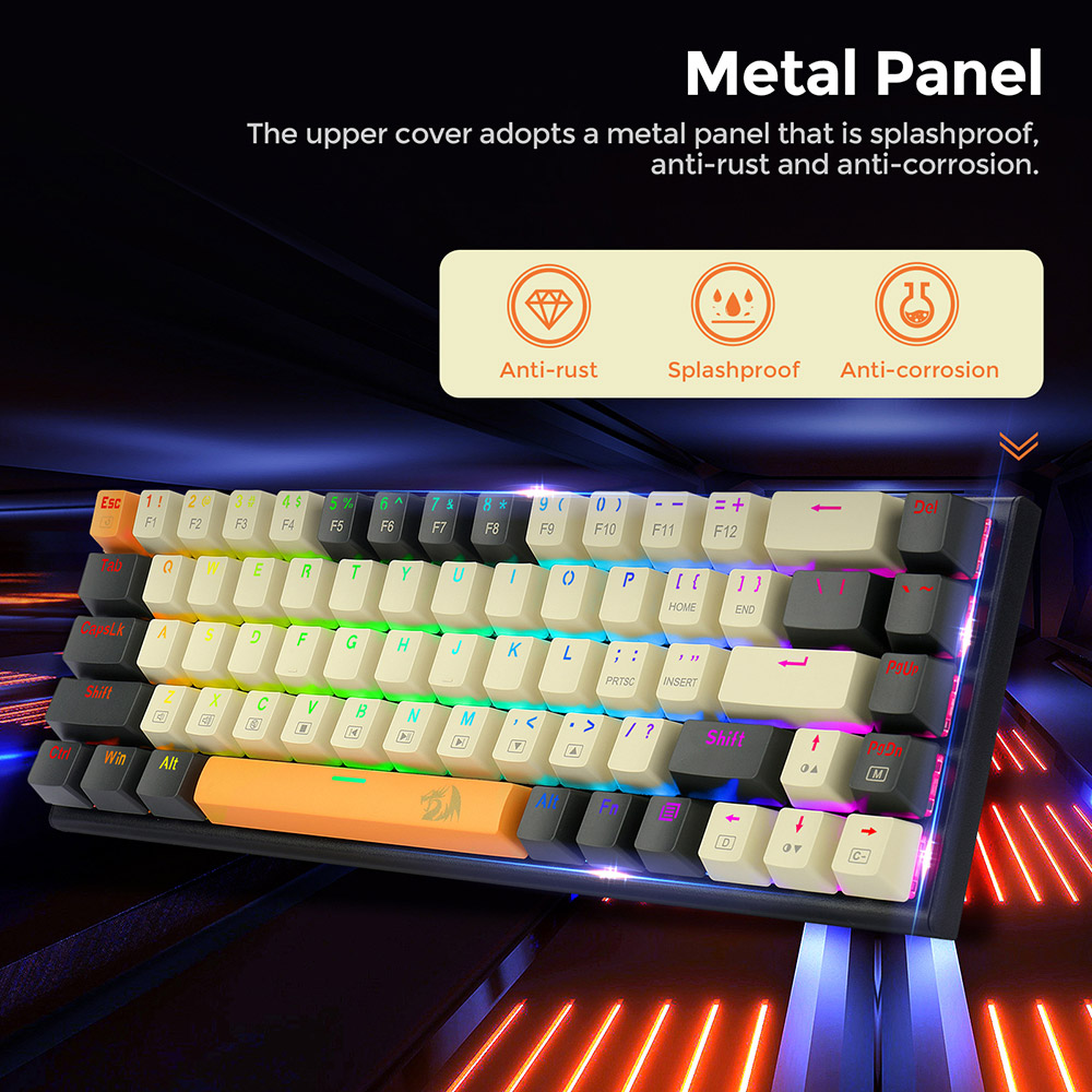 Redragon K633CGO-RGB Ryze 68-klávesová kompaktná mechanická herná klávesnica RGB s červeným podsvietením spínačov - čierna