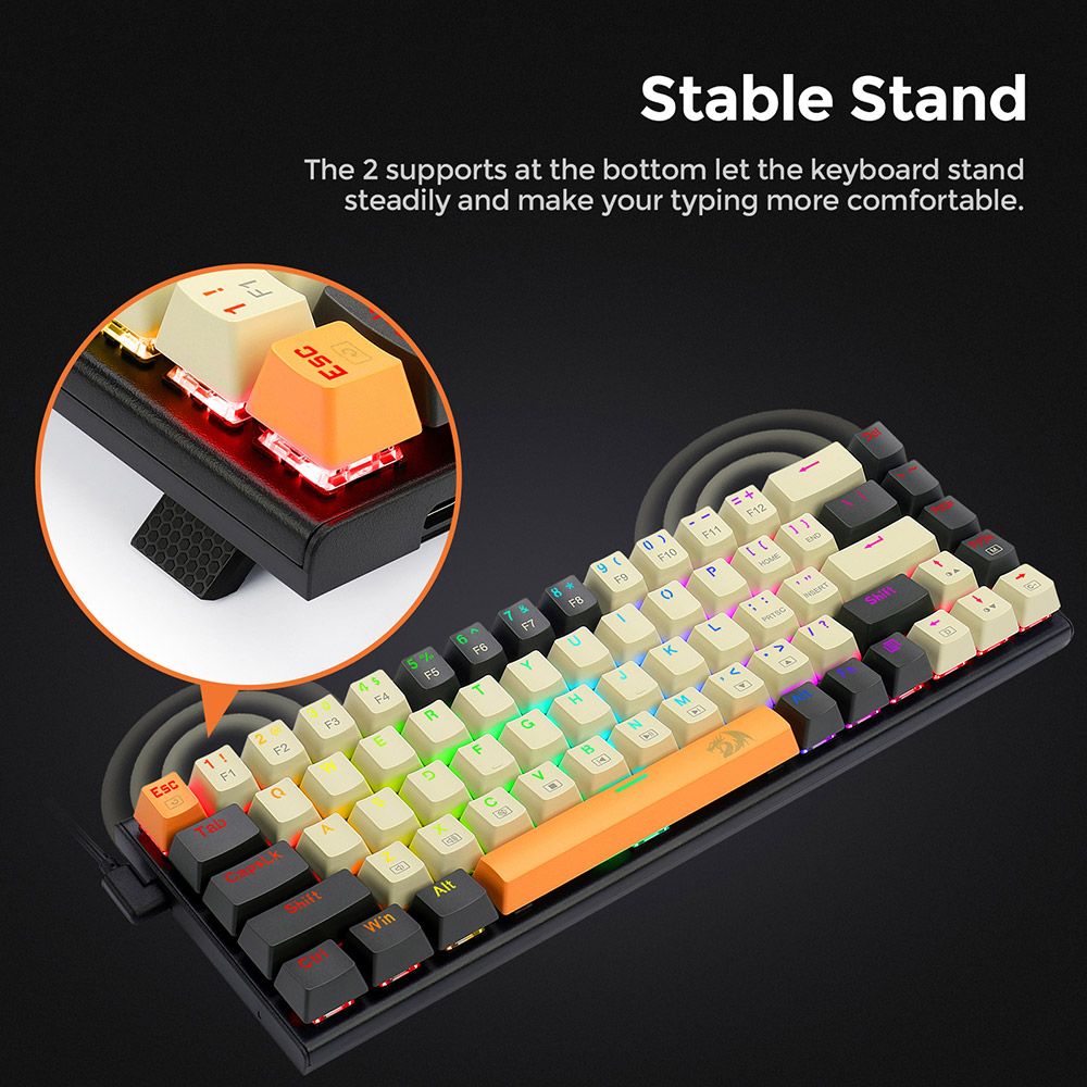 Redragon K633CGO-RGB Ryze 68-klávesová kompaktná mechanická herná klávesnica RGB s červeným podsvietením spínačov - čierna