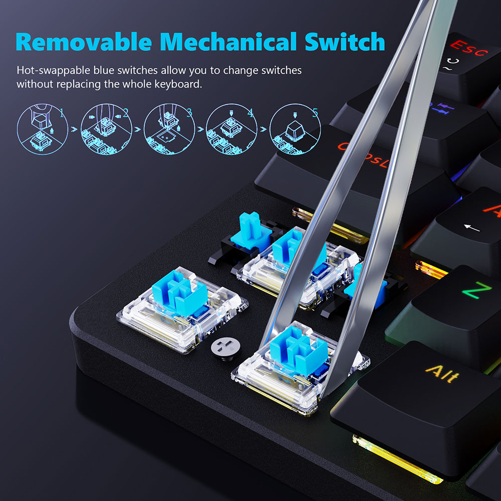 Redragon K615-R Elise Wired Rabinbow LED Backlight Mechanical Keyboard, Ultra-Thin 61 Keys Blue Switch - Black