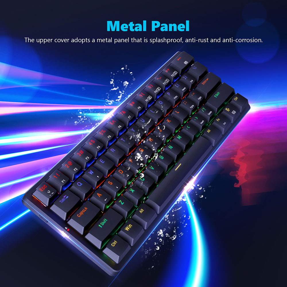Redragon K615-R Elise Wired Rabinbow LED Backlight Mechanical Keyboard, Ultra-Thin 61 Keys Blue Switch - Black