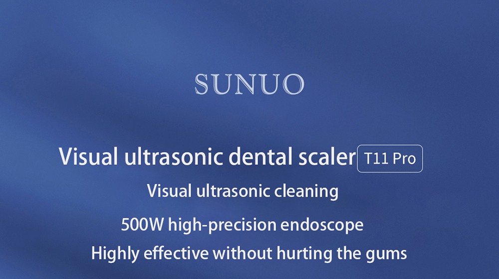 SUNUO T11 Pro Visual Electric Ultrasonic Dental Scaler, Calculus Tartar Remover Tooth Whitener, Smart App, 500W HD Endoscope - Blue