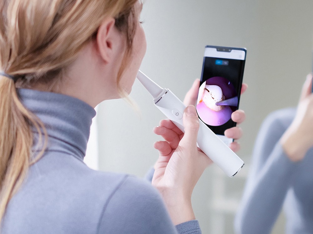 SUNUO T11 Pro Visual Electric Ultrasonic Dental Scaler, Calculus Tartar Remover Tooth Whitener, Smart App, 500W HD Endoscope - Blue