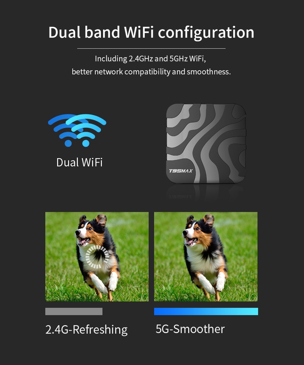 T95 MAX TV BOX Android 12 Allwinner H618 2GB RAM 16GB ROM 2.4G+5G WIFI Bluetooth 5.0 - EU