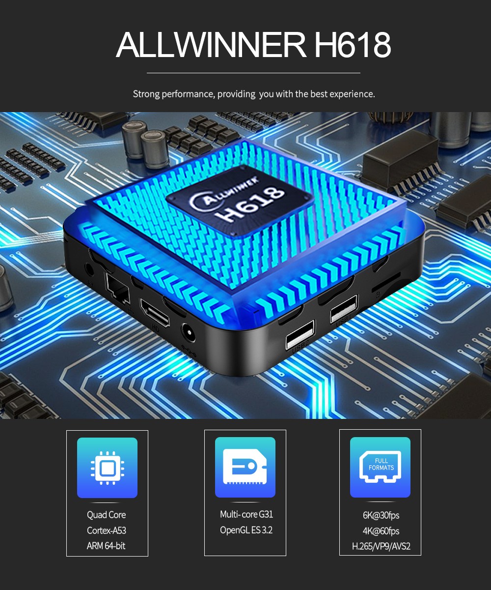 T95 MAX TV BOX Android 12 Allwinner H618 4GB RAM 64GB ROM 2.4G+5G WIFI Bluetooth 5.0 - US