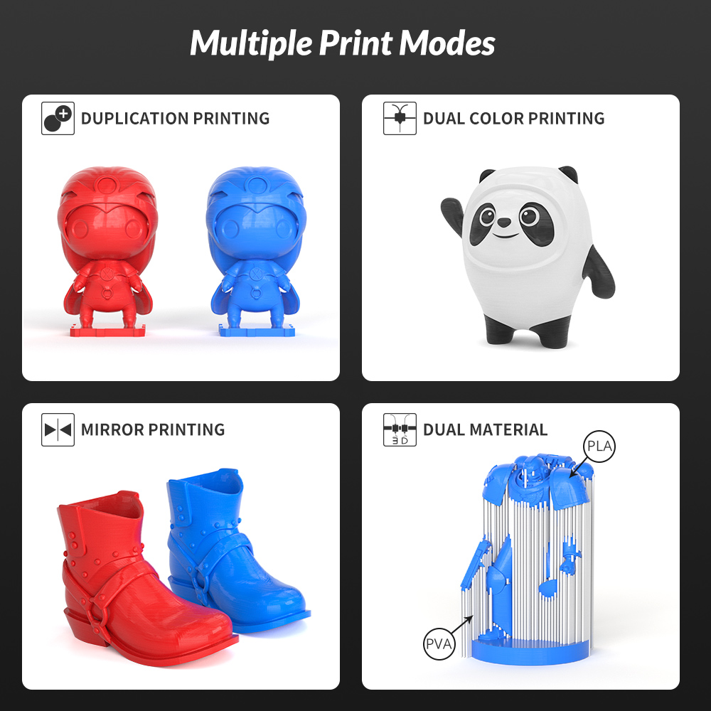 TRONXY Gemini XS Dual Extruder 3D Printer, Auto Leveling, Mirror Printing, Duplication Printing, Support Soluble, Color Touch Screen, 255x255x260mm