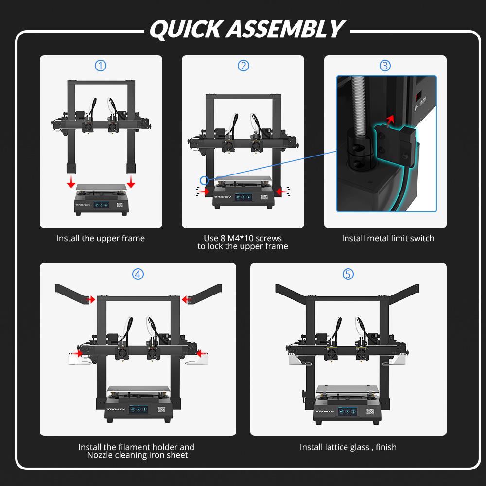 TRONXY Gemini XS Dual Extruder 3D Printer, Auto Leveling, Mirror Printing, Duplication Printing, Support Soluble, Color Touch Screen, 255x255x260mm