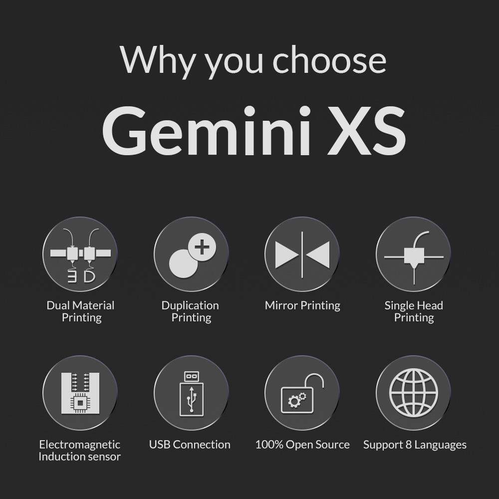 TRONXY Gemini XS Dual Extruder 3D Printer, Auto Leveling, Mirror Printing, Duplication Printing, Support Soluble, Color Touch Screen, 255x255x260mm