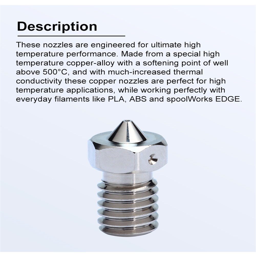 Trianglelab E-V6 0.4mm Plated Copper Nozzle with M6 Thread for 3D Printers V6 Hotend