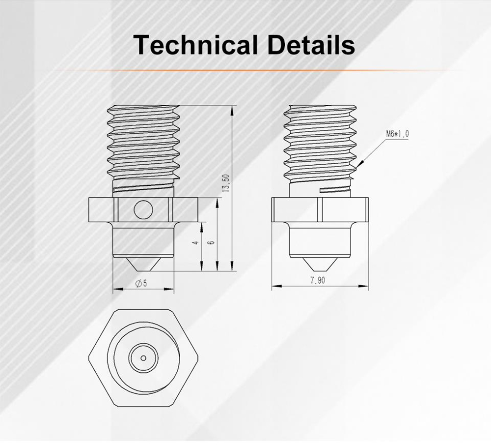 Trianglelab M6 ZS 0.6mm Nozzle, Hardened Steel Copper Alloy, High Temperature Resistant, for V6 Hotend 3D Printer