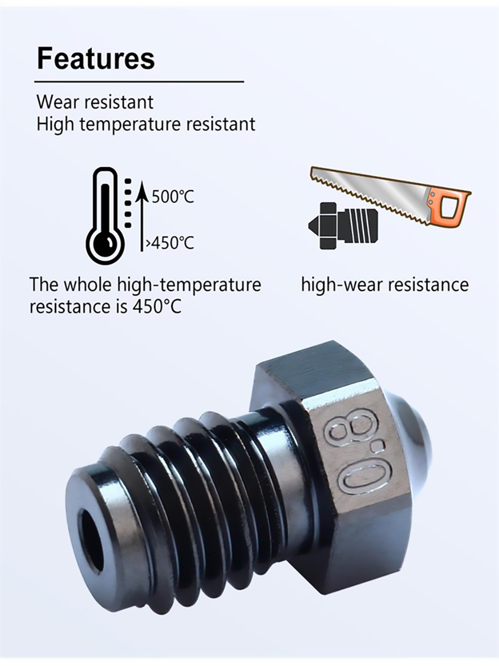 Trianglelab V6 DLC 0.6mm Nano Coating Hardened Steel Nozzle for Dragonfly Dragon/V6 Hotend Matrix Extruder
