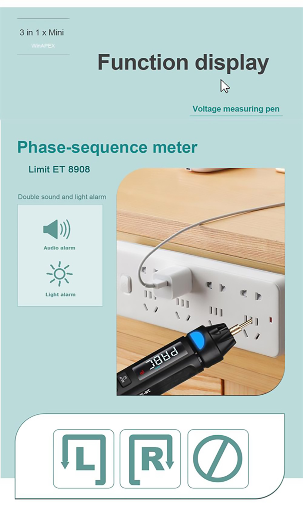 WinAPEX ET8906 RMS Digital Multimeter, Non-Contact Voltage Test Pen Diode Handheld Tester, Black White Display