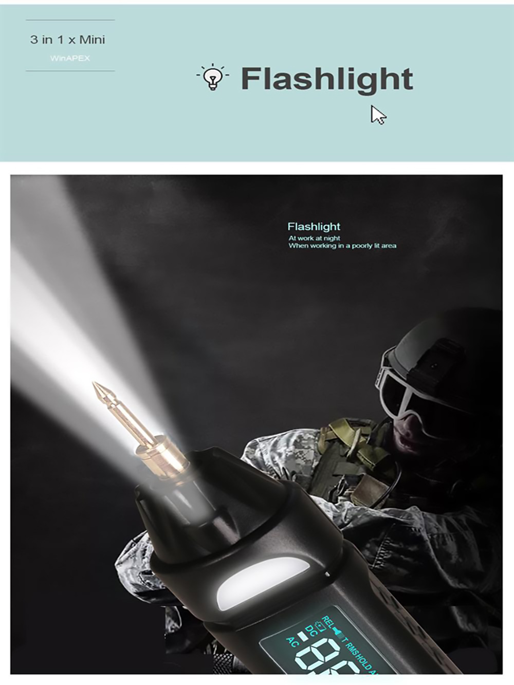 WinAPEX ET8906 RMS Digital Multimeter, Non-Contact Voltage Test Pen Diode Handheld Tester, Black White Display