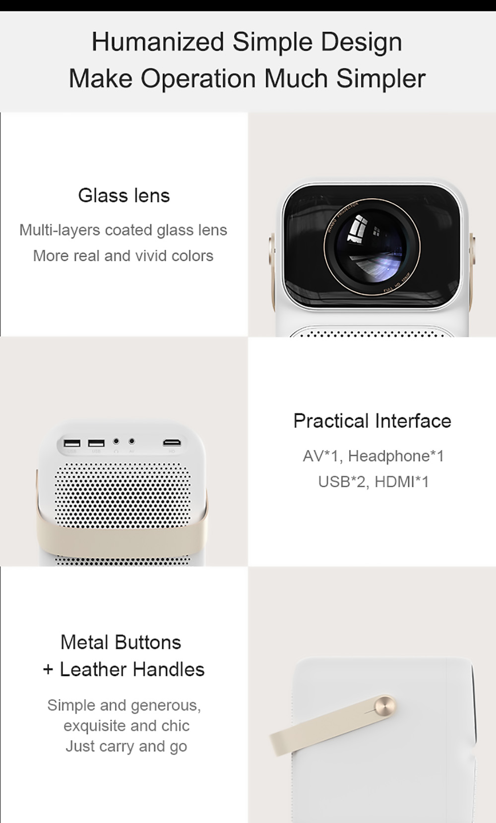 XIAOMI Wanbo T6 MAX Mini Projector 1080P HD HDR 550ANSI Smart Projector Electric Focusing EU Plug - White