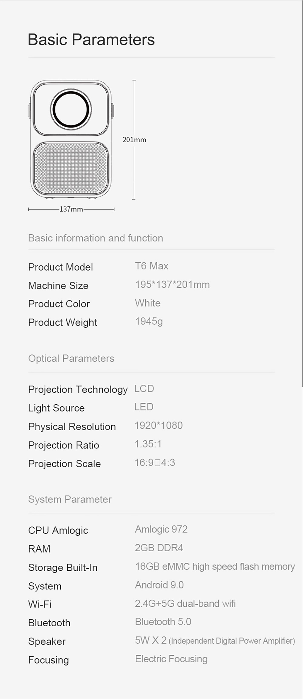 XIAOMI Wanbo T6 MAX 1080P Mini LED Projector Electric Focus