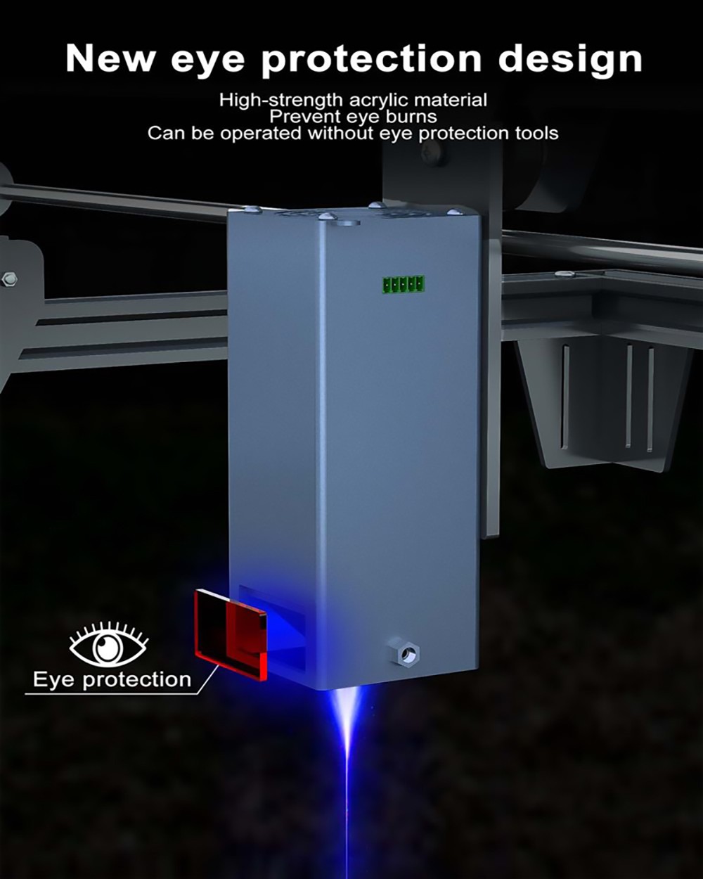 ZBAITU F20-PF 20W Laser Module with Air Assist, 4 Diodes, Focus Free, 0.08x0.08mm Spot, Eye Protection, Single Fan